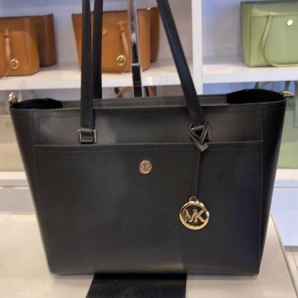 MICHAEL Maisie Large Pebbled Leather 3-in-1 Tote Bag BLACK / BLACK MULTI COLOR - Picture 10 of 16